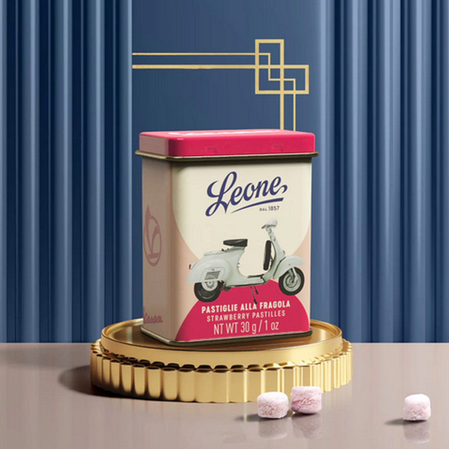 Erdbeere Pastillen Leone in der Jubiläumsdose von Vespa